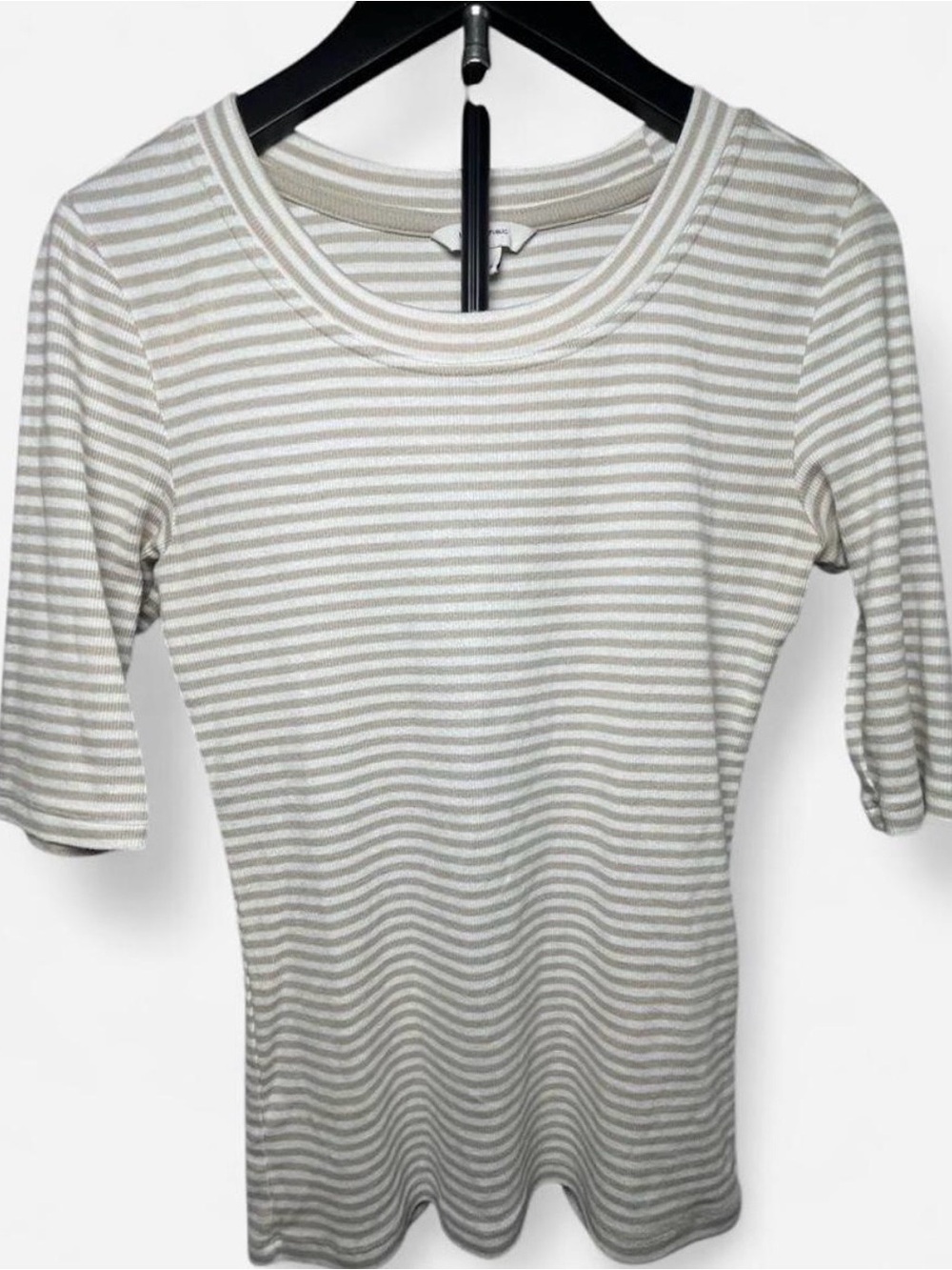 Banana Republic Tan and White Striped Scoop Neck Tee
